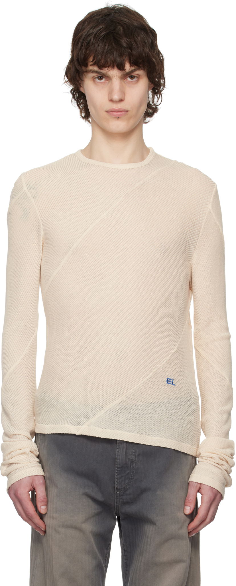 Pleteni pulover Eckhaus Latta Eckhaus Latta Spiral Long Sleeve T-Shirt Bež | 1107-EL-PS25-O - OAT