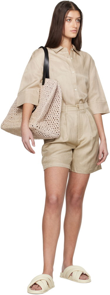 Kratke hlače Anine Bing Anine Bing Carrie Pleated Linen Shorts Bež | A-05-9356-OMA10, 3