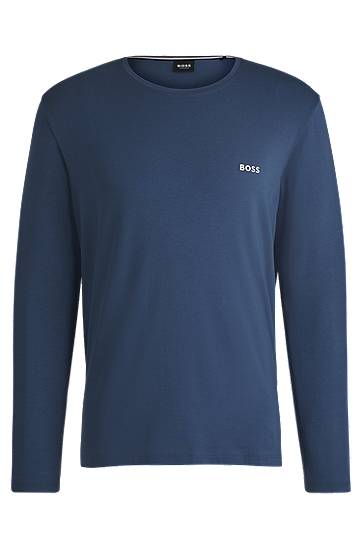 Majica BOSS BOSS Stretch-Cotton Loungewear T-Shirt with Embroidered Logo Modra | 50515389