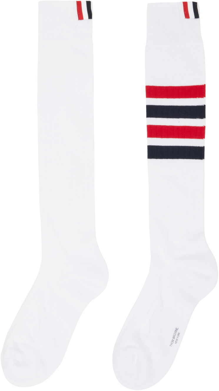 Nogavice Thom Browne Thom Browne Striped Knee-High Socks Bela | MAS085A-01690, 1