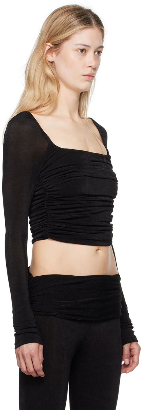 Krop-top GUIZIO Guizio Crisia Ruched Long Sleeve Top Črna | P24111K066, 1