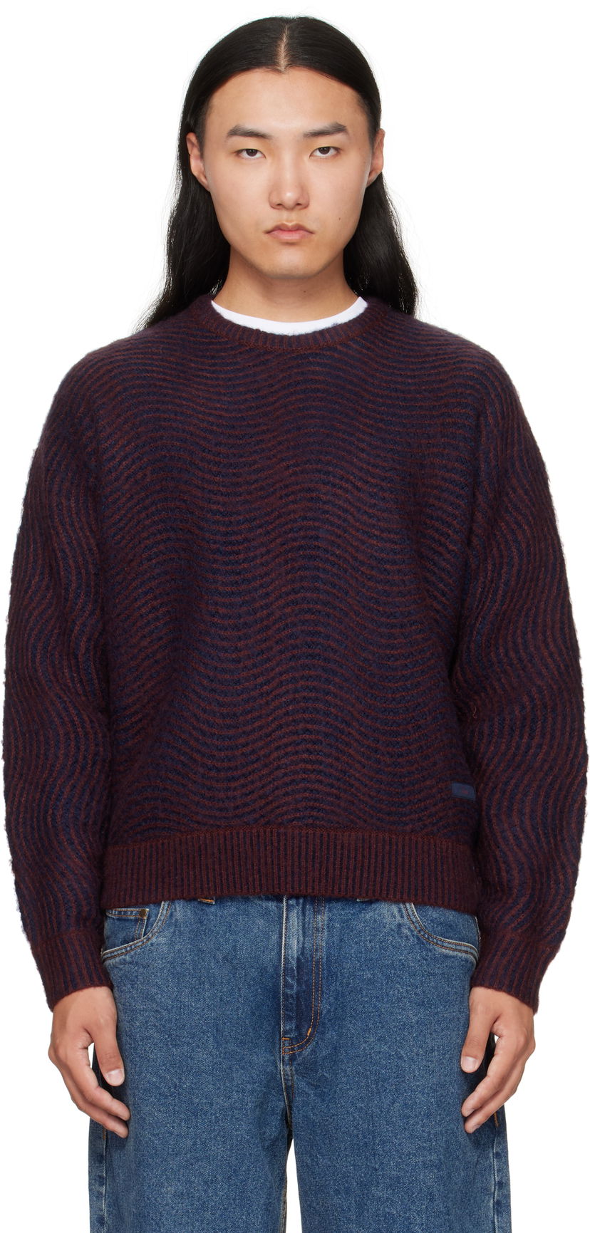 Pleteni pulover Dime Dime Mohair Wave Knit Sweater Bordo | DIMEFA254BUR