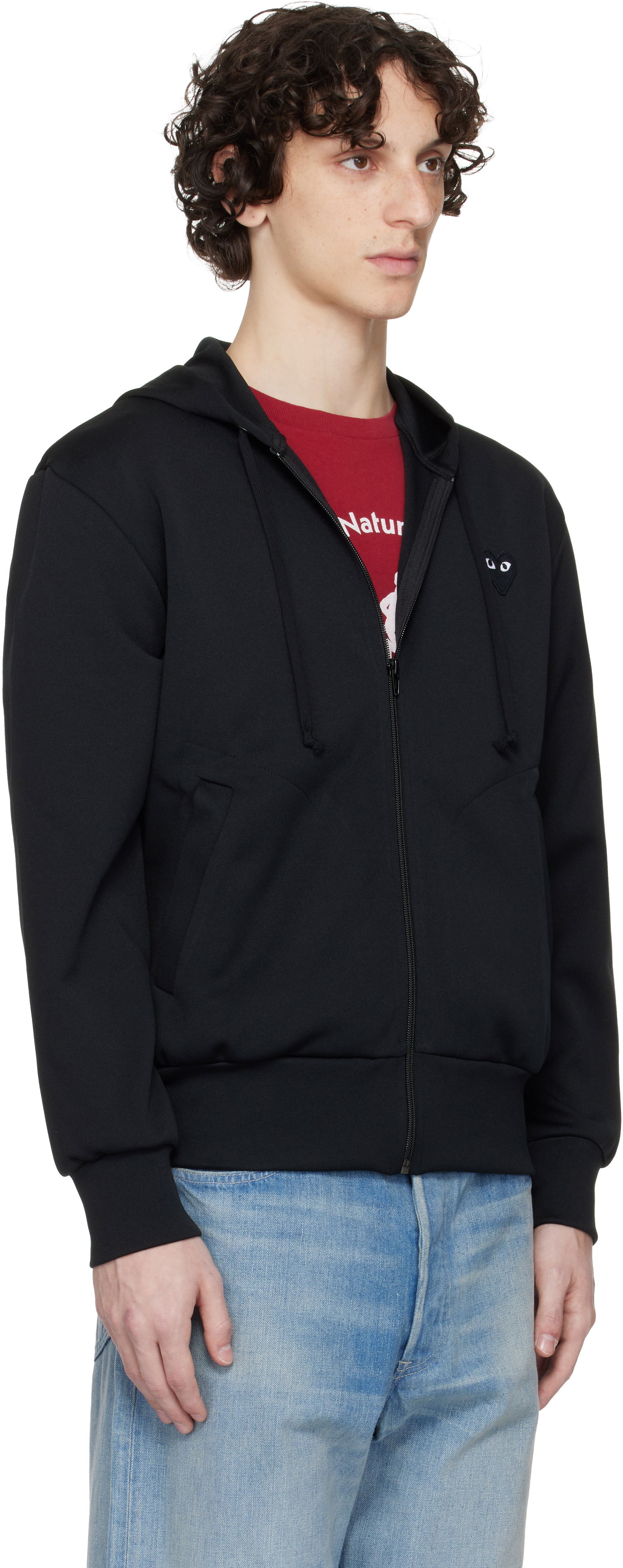 Pulover Comme des Garçons Zip Hoodie with Big Heart Print Črna | AX-T254-051, 1