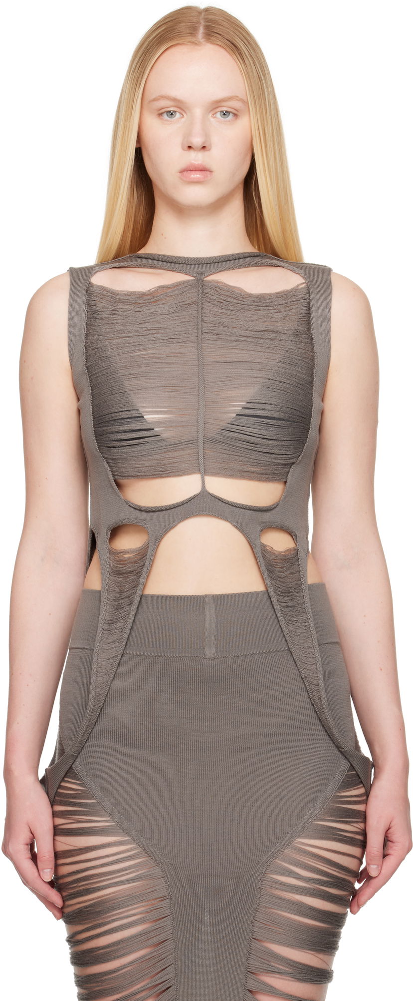 Majica brez rokavov Rick Owens Rick Owens Hollywood Tanja Destroyed Tank Top Siva | RO01E7615 KGRIDM