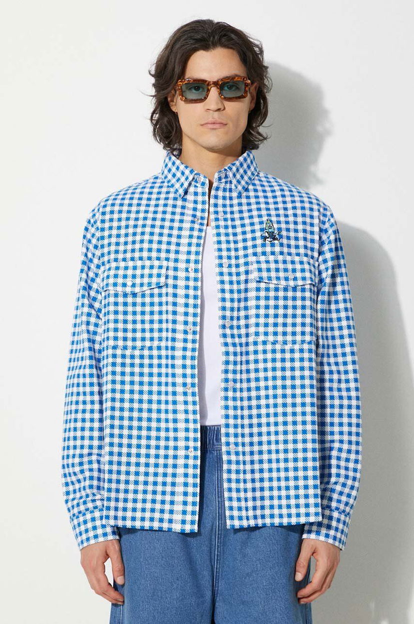 Srajce BBC IceCream ICECREAM Relaxed Fit Longsleeve Printed Check Shirt Modra | IC24222