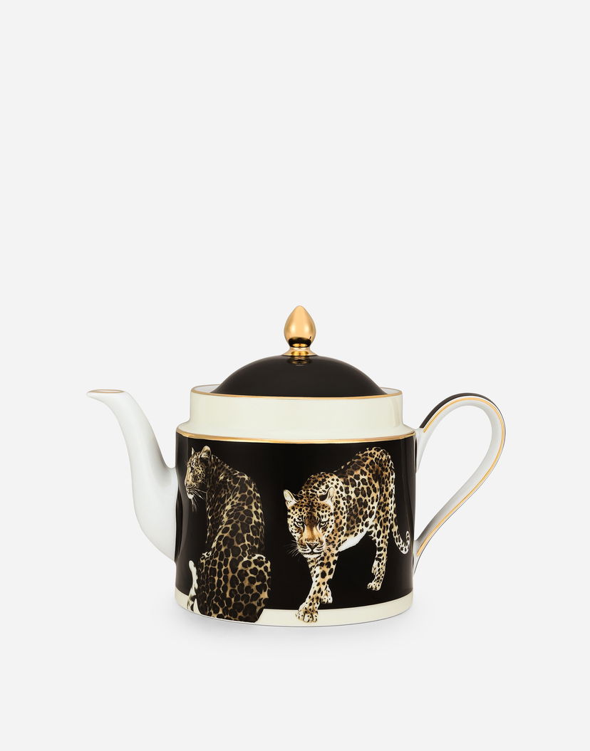 Home decor Dolce & Gabbana Porcelain Teapot with Leopard Print Črna | TC0127TCA39UL018