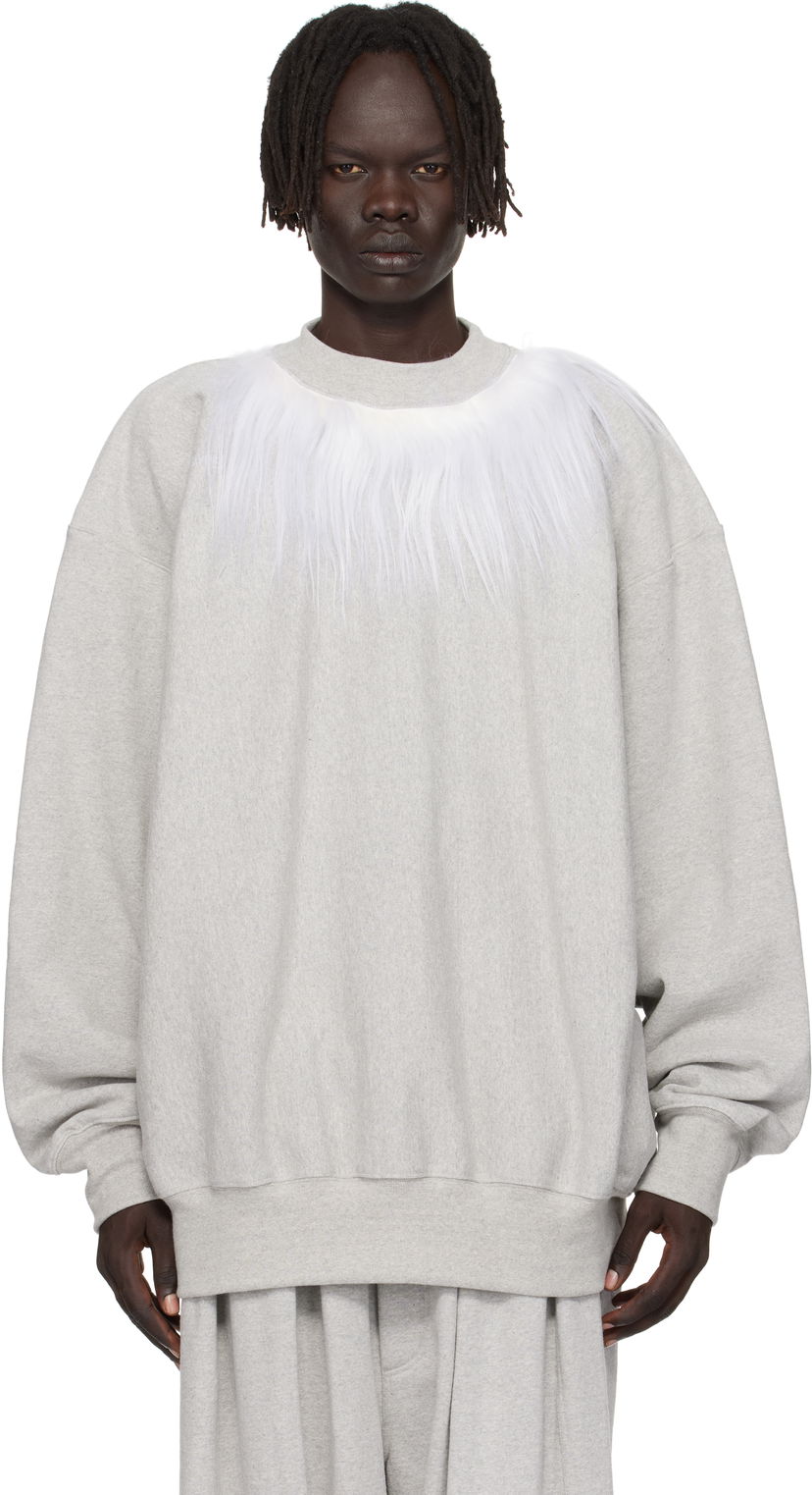 Pulover HED MAYNER Hed Mayner Fur Trim Sweatshirt Siva | HMMB72006P-HB211