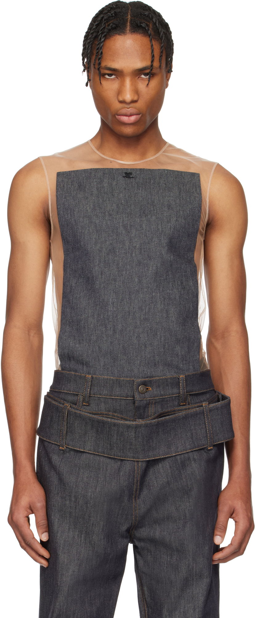 Majica brez rokavov Courrèges Courrèges Illusion Square Denim Tank Top Bež | 125JDE092DE0035