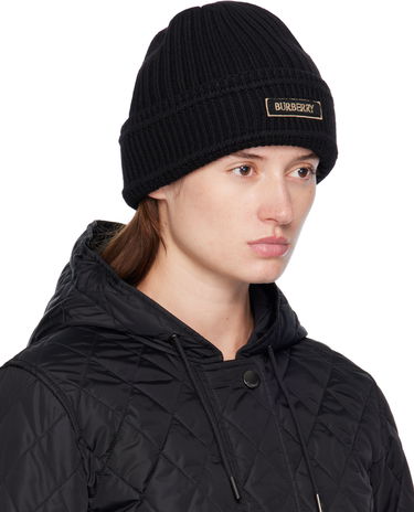 Beanie Burberry Wool Beanie with Logo Patch Črna | 8103340, 1