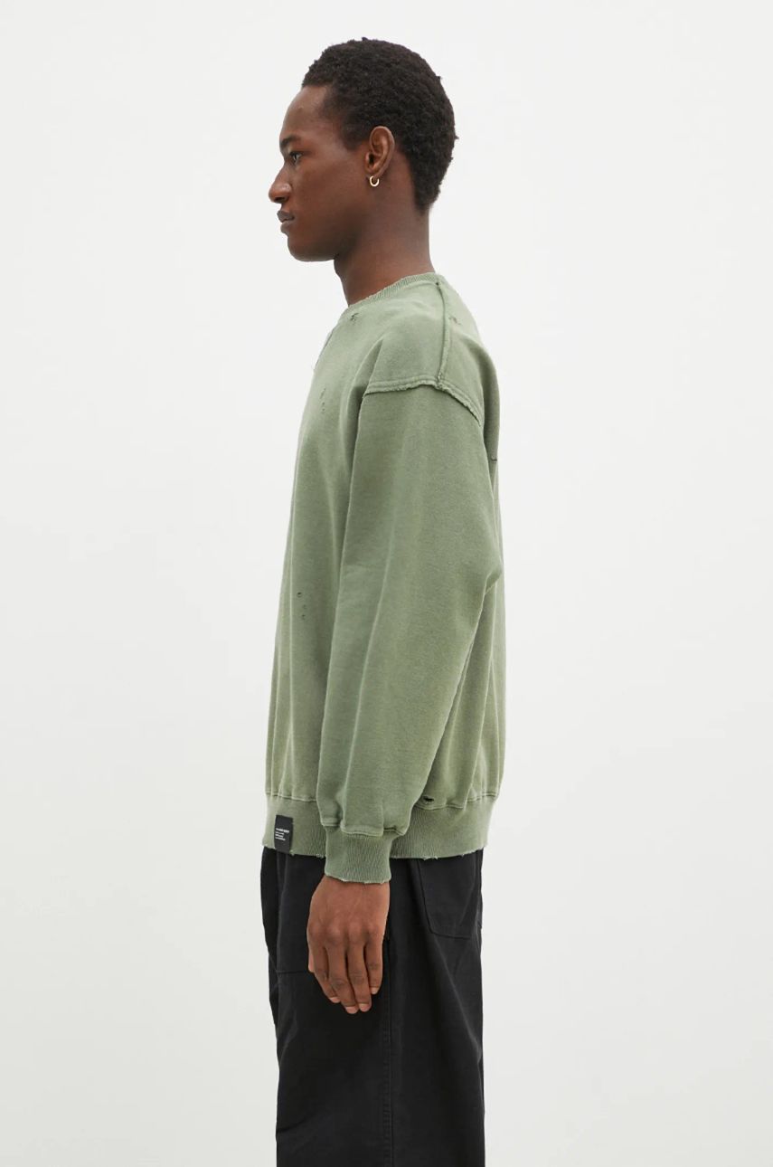 Pulover Neighborhood NEIGHBORHOOD Crewneck Sweatshirt with Distressing and Graphic Print Zelena | 242OKNH.CSM01, 1