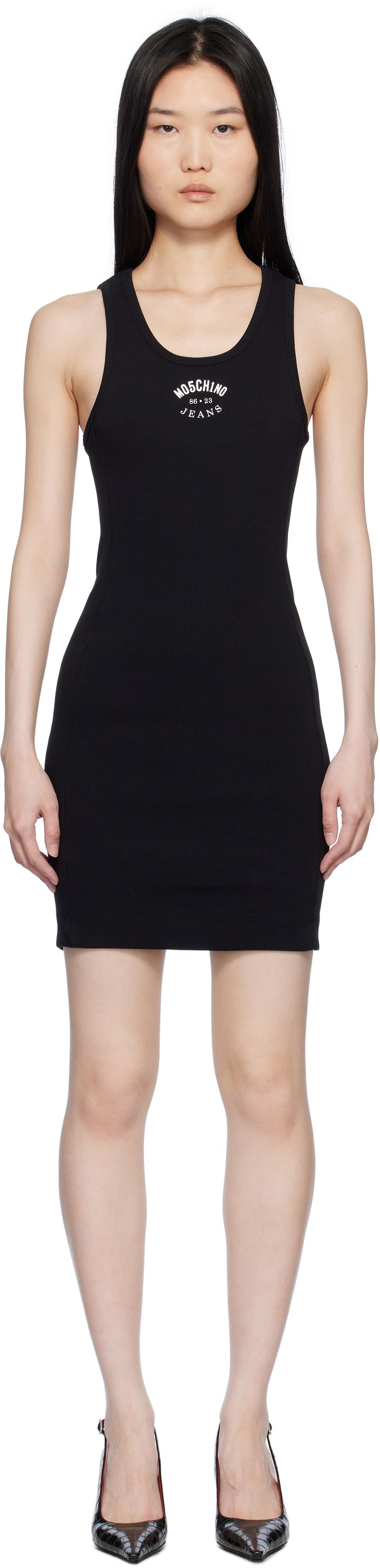 Obleke Moschino Moschino Jeans Stretch Cotton Logo Minidress Črna | 251K10431