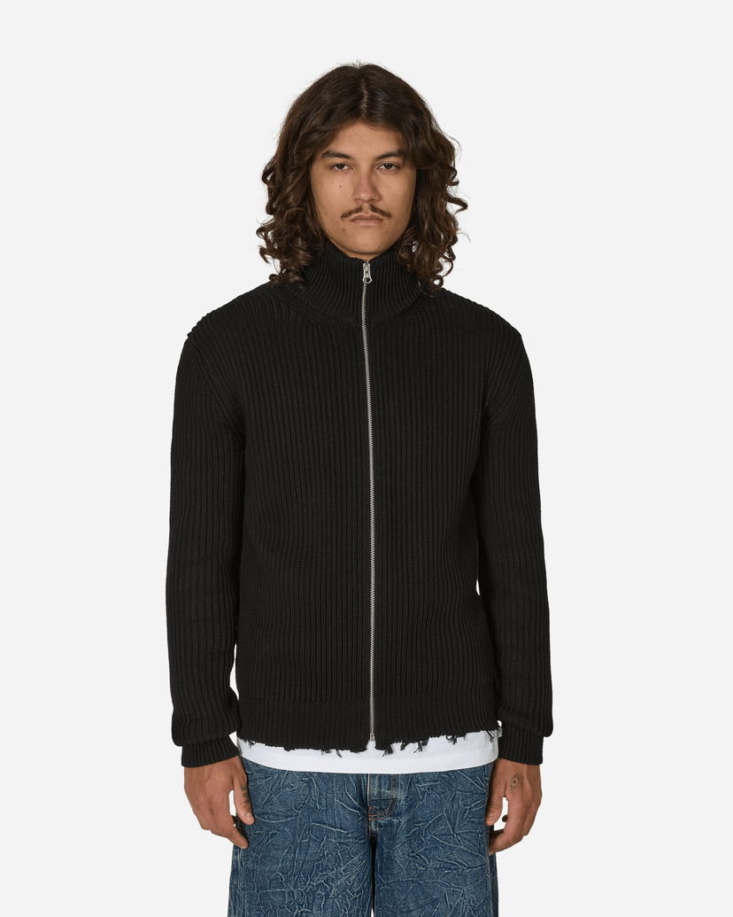 Pleteni pulover Maison Margiela Men's Black Full-Zip Ribbed Cotton Jacket Črna | SH0AM0028 900