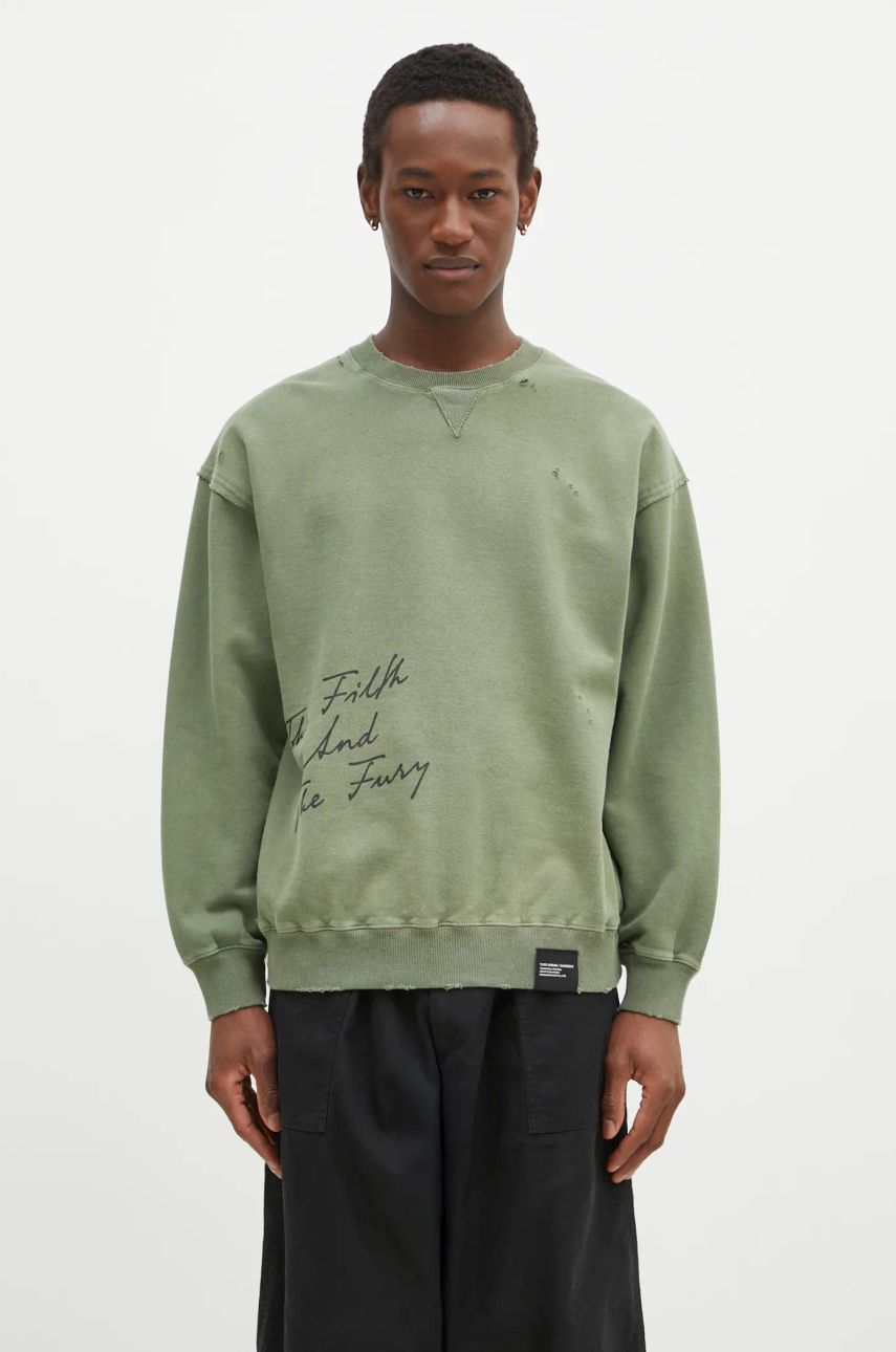 Pulover Neighborhood NEIGHBORHOOD Crewneck Sweatshirt with Distressing and Graphic Print Zelena | 242OKNH.CSM01, 0