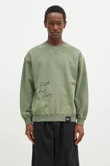 Pulover Neighborhood NEIGHBORHOOD Crewneck Sweatshirt with Distressing and Graphic Print Zelena | 242OKNH.CSM01, 0