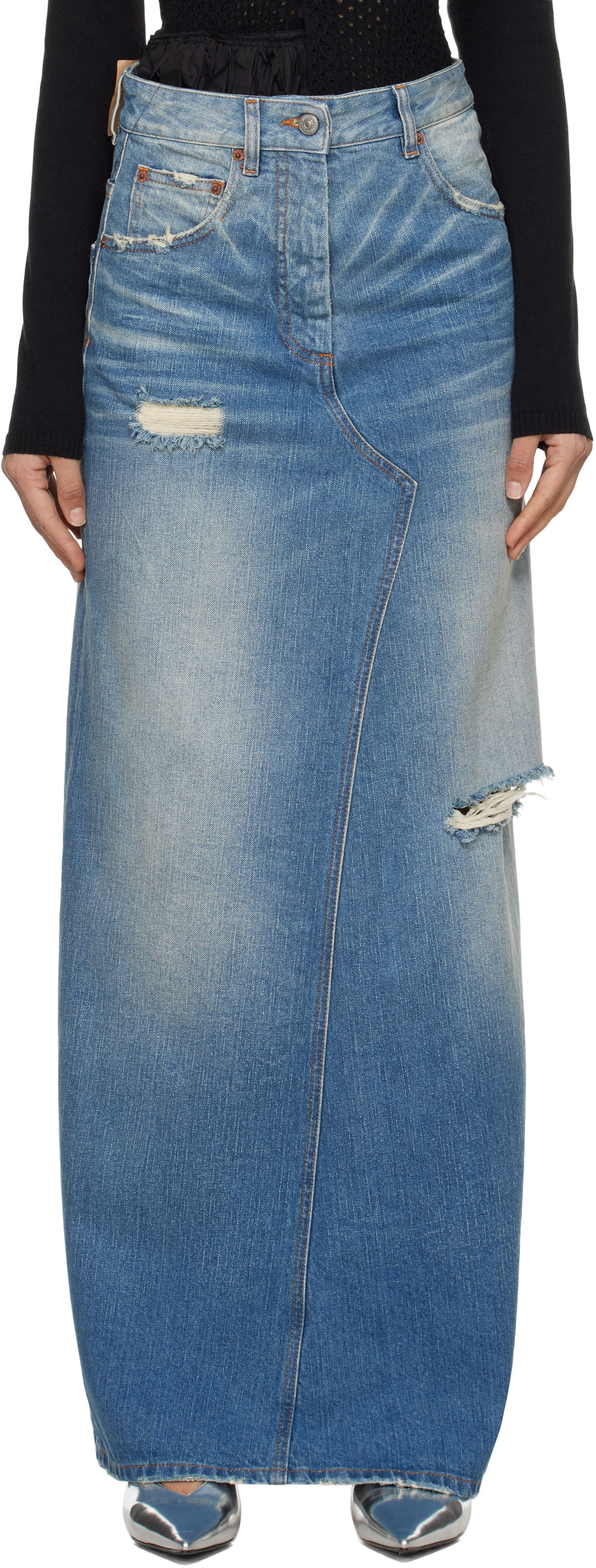 Krila Maison Margiela MM6 Maison Margiela Twisted Maxi Denim Skirt Modra | S52MI0016 M30016, 0