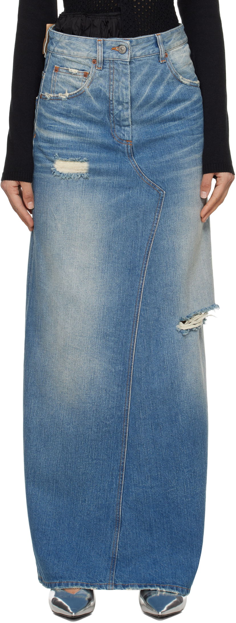 Krila Maison Margiela MM6 Maison Margiela Twisted Maxi Denim Skirt Modra | S52MI0016 M30016