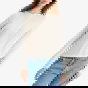 Majica Anine Bing Anine Bing Pia Pointelle Long Sleeve T-Shirt, Size Large Bela | A-08-11225-OFW26, 2