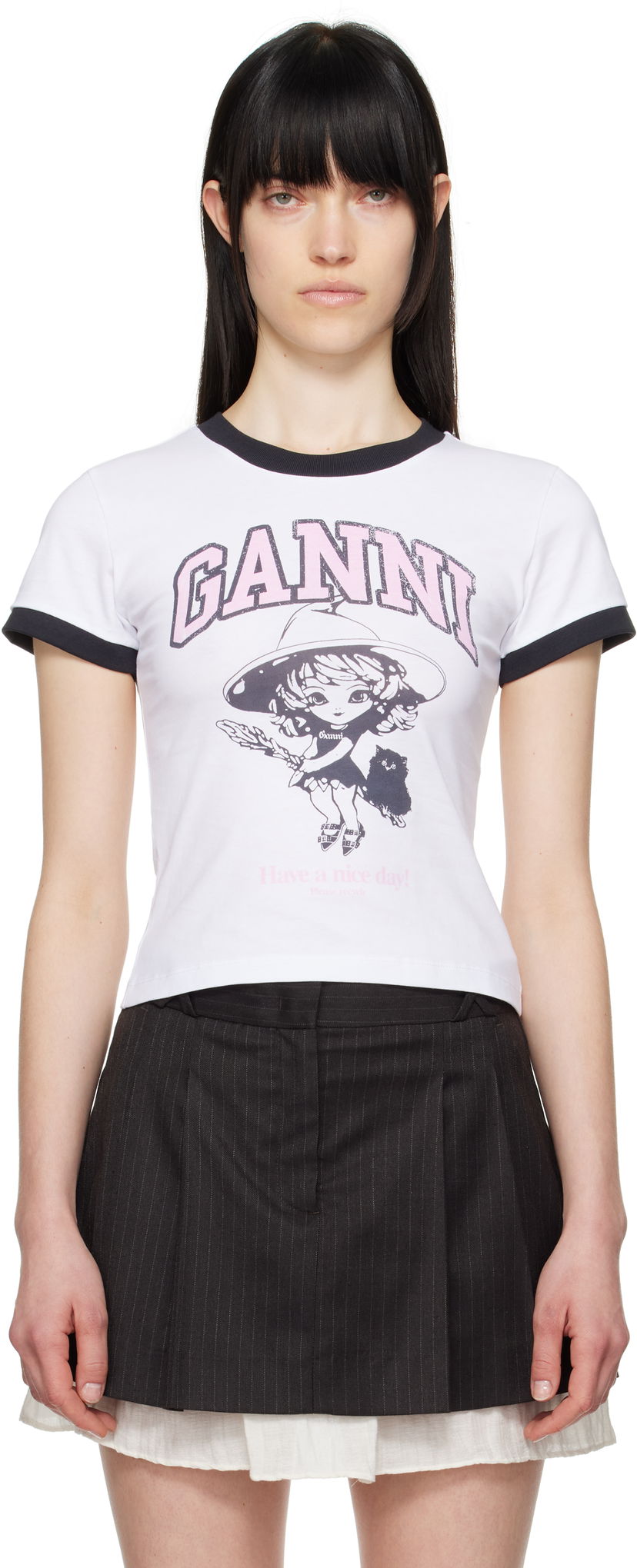 Majica GANNI GANNI Basic Jersey Witch Graphic T-Shirt Bela | T4156