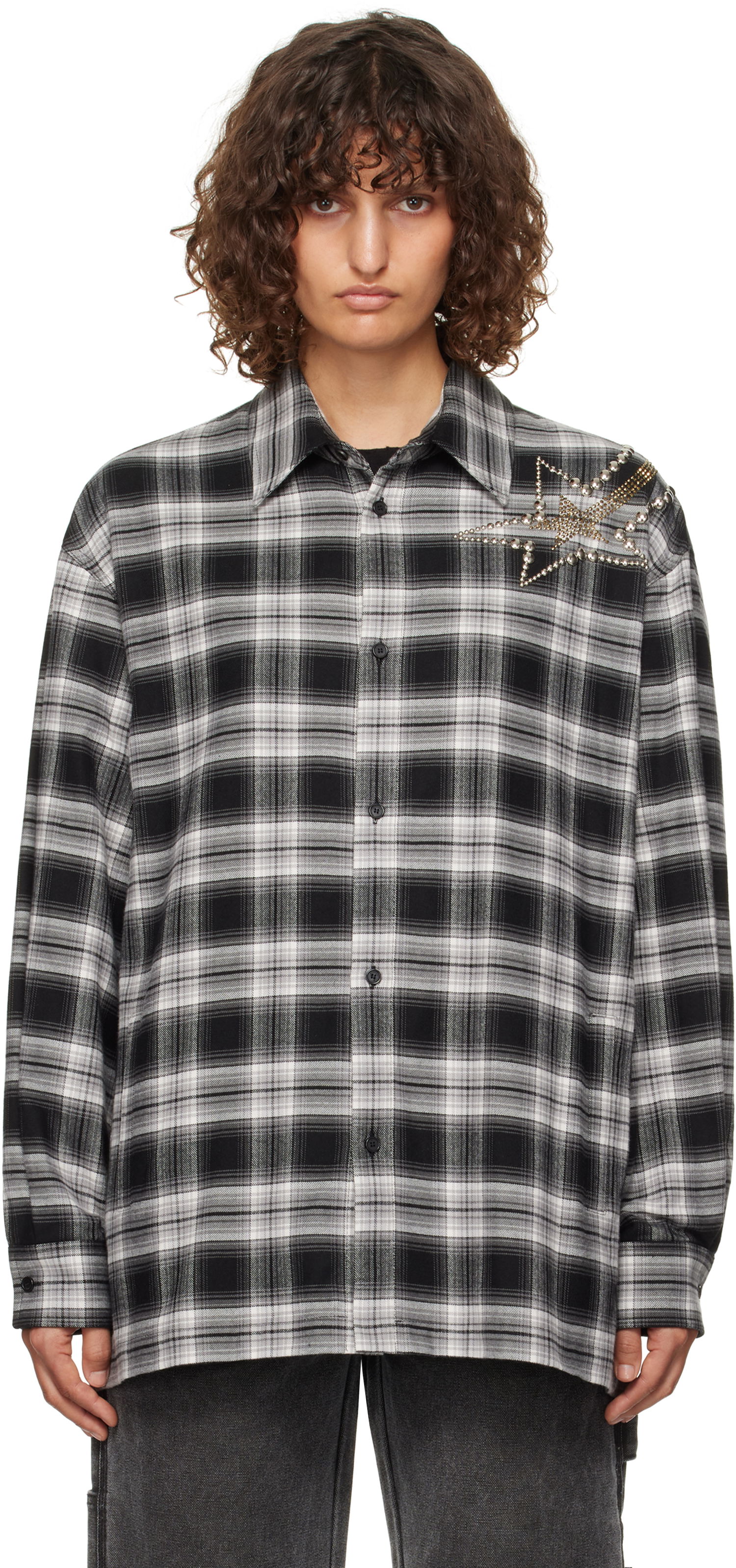 Srajce We11done We11done Meteor Check Embellished Shirt Črna | WD-SH3-24-128-U-BK, 0