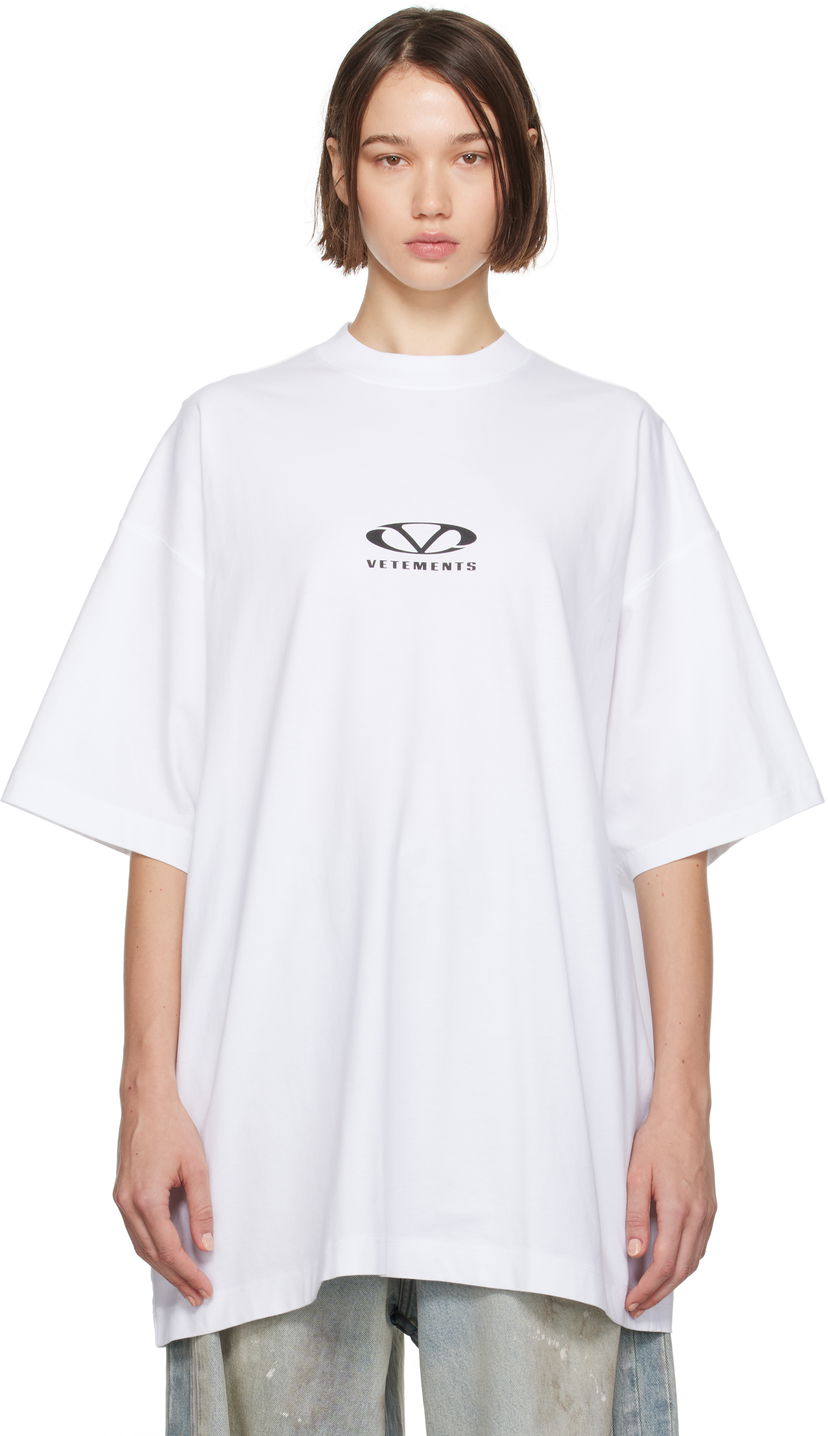 Majica VETEMENTS Oval Logo Oversized T-Shirt Bela | UA66TR605W