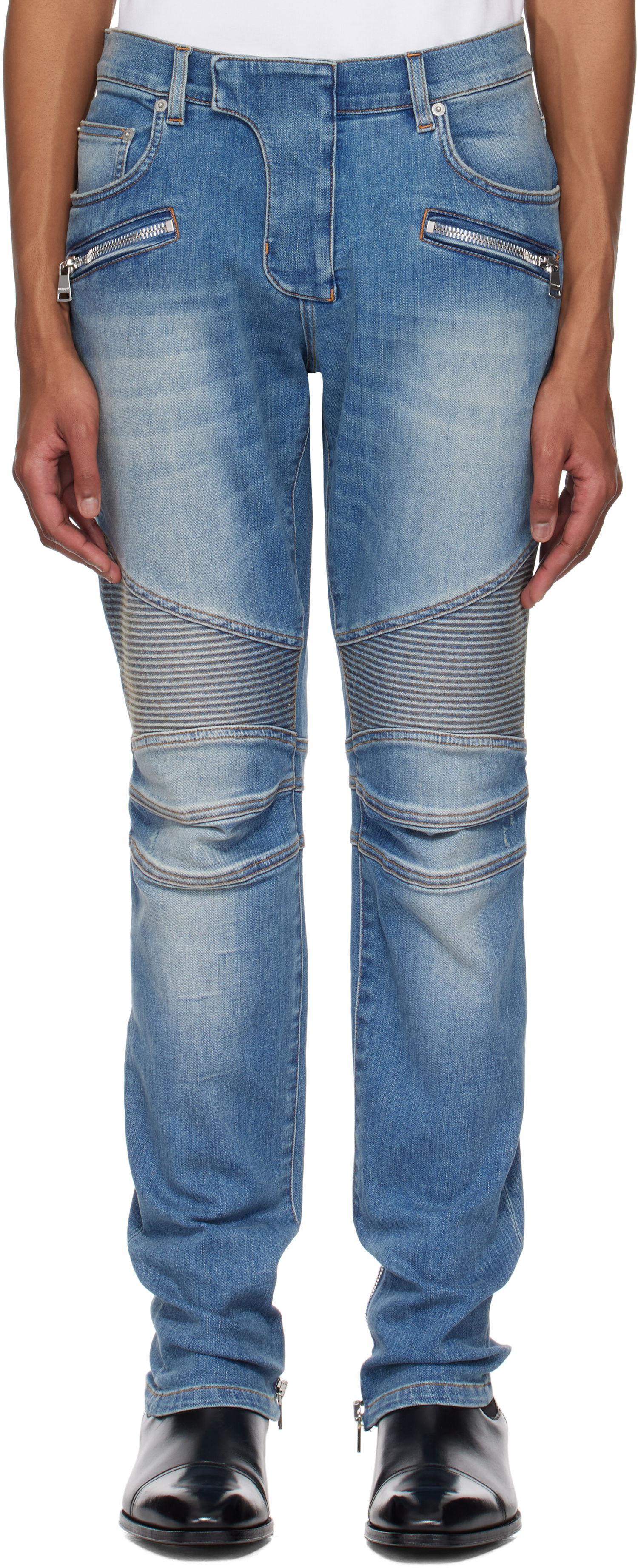 Kavbojke Balmain Balmain Slim-Fit Biker Jeans Modra | EH1MG115DF44, 0