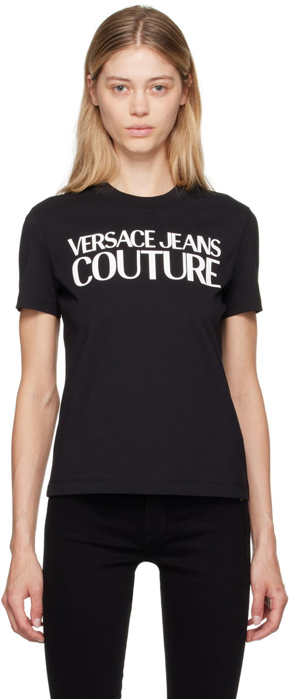 Majica Versace Jeans Couture Black Institutional Logo T-Shirt Črna | E77HAHE09_ECJ00E