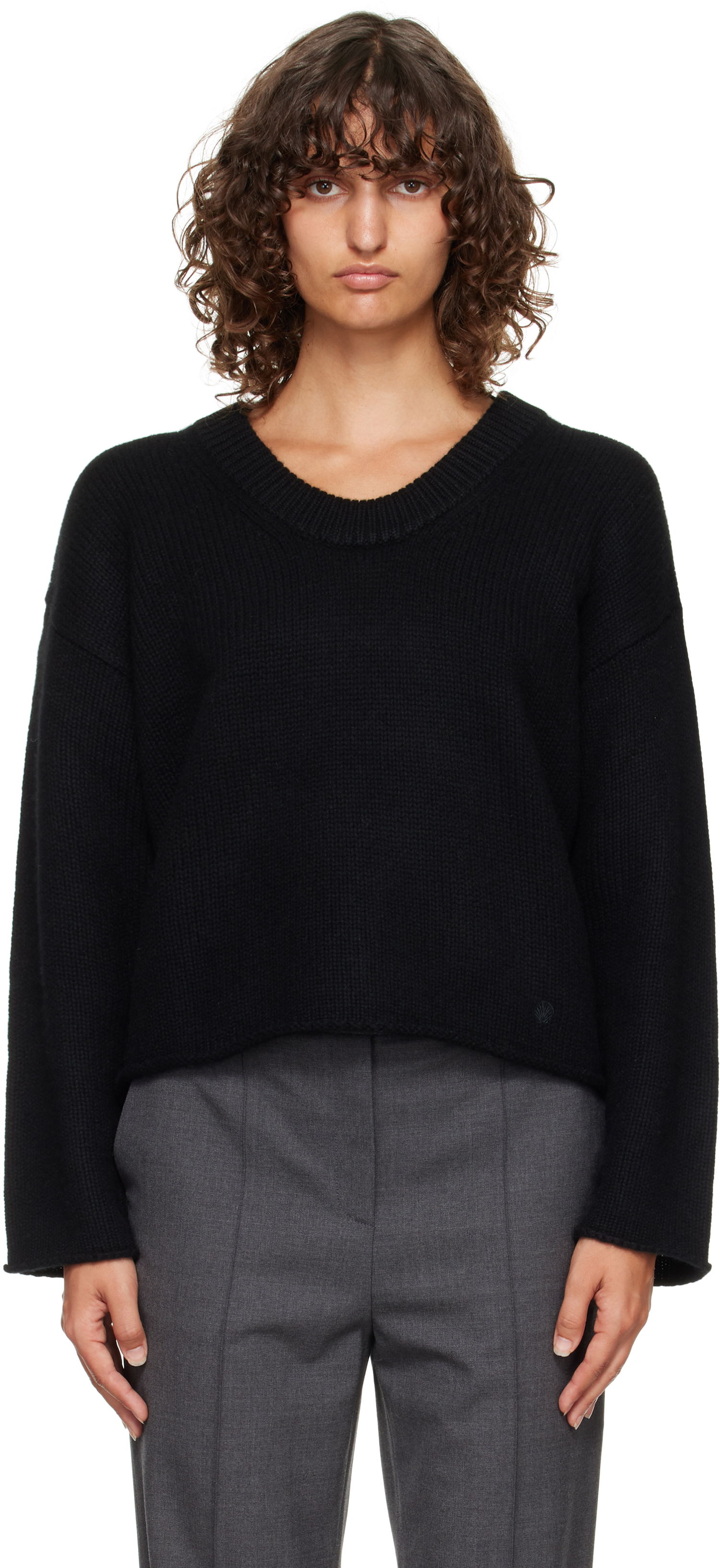 Pleteni pulover Loulou de Saison Loulou de Saison Derry Plunging U Neck Sweater Črna | DERRY, 0