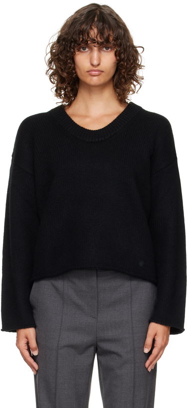 Pleteni pulover Loulou de Saison Loulou de Saison Derry Plunging U Neck Sweater Črna | DERRY, 0