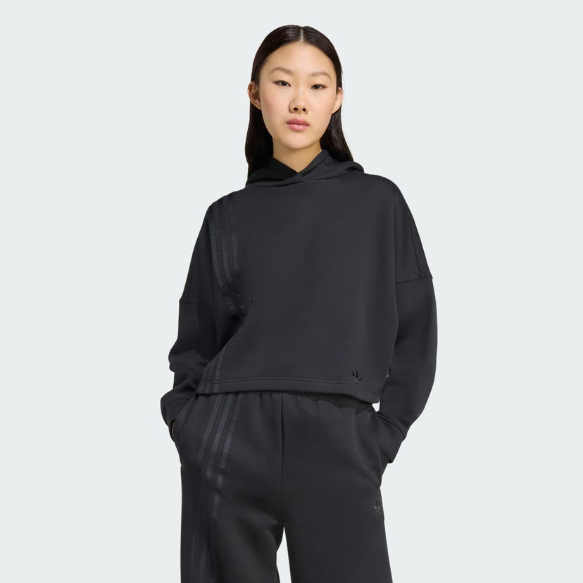 Pulover adidas Performance Off Placed 3-Stripes Cropped Hoodie Črna | JX2701