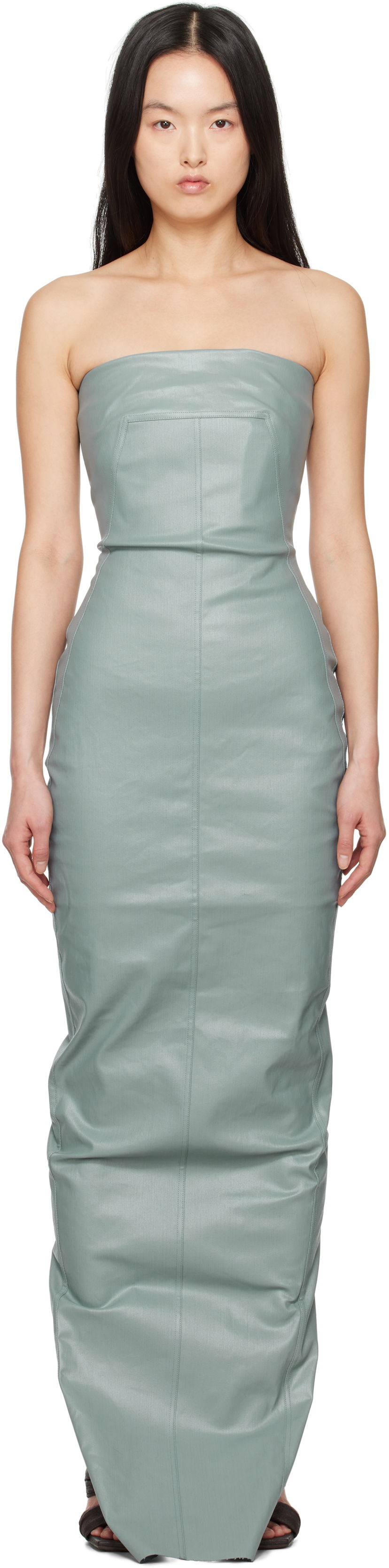 Obleke Rick Owens Rick Owens Hollywood Bustier Denim Gown Zelena | RP01E7524 SCT