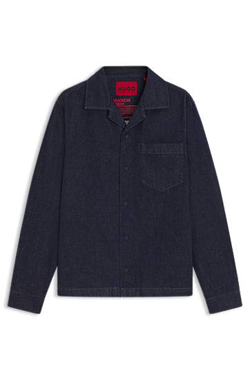Srajce BOSS Oversized-fit Overshirt in Rigid Denim Modra | 50545367