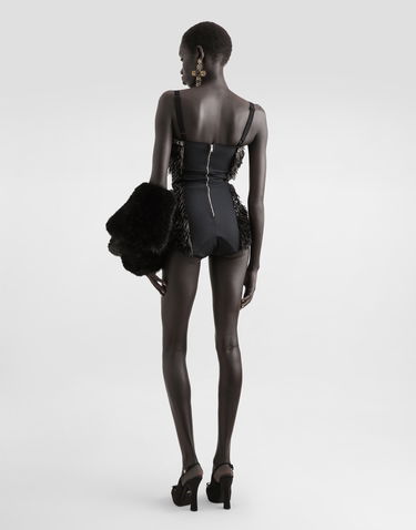 Bodi Dolce & Gabbana Dolce & Gabbana Sequined and Micro-Beaded Bodysuit Črna | F78JEZGDC0IS9021, 2