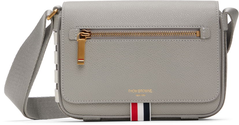 Torba za čez ramo Thom Browne Thom Browne 4-Bar Pebble Grain Small Reporter Bag Siva | UAG229A-00198