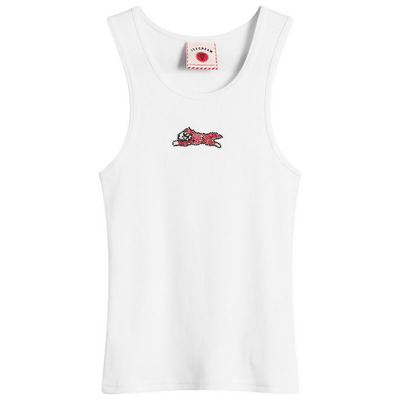 Majica brez rokavov BBC IceCream ICECREAM Beaded Running Dog Ribbed Vest Top, Size Large Bela | ICWW25319-WHT