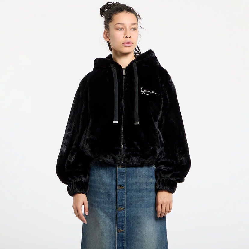 Jakna Karl Kani Karl Kani Metal Signature Vegan Fur Zip Hoodie Črna | 61220047