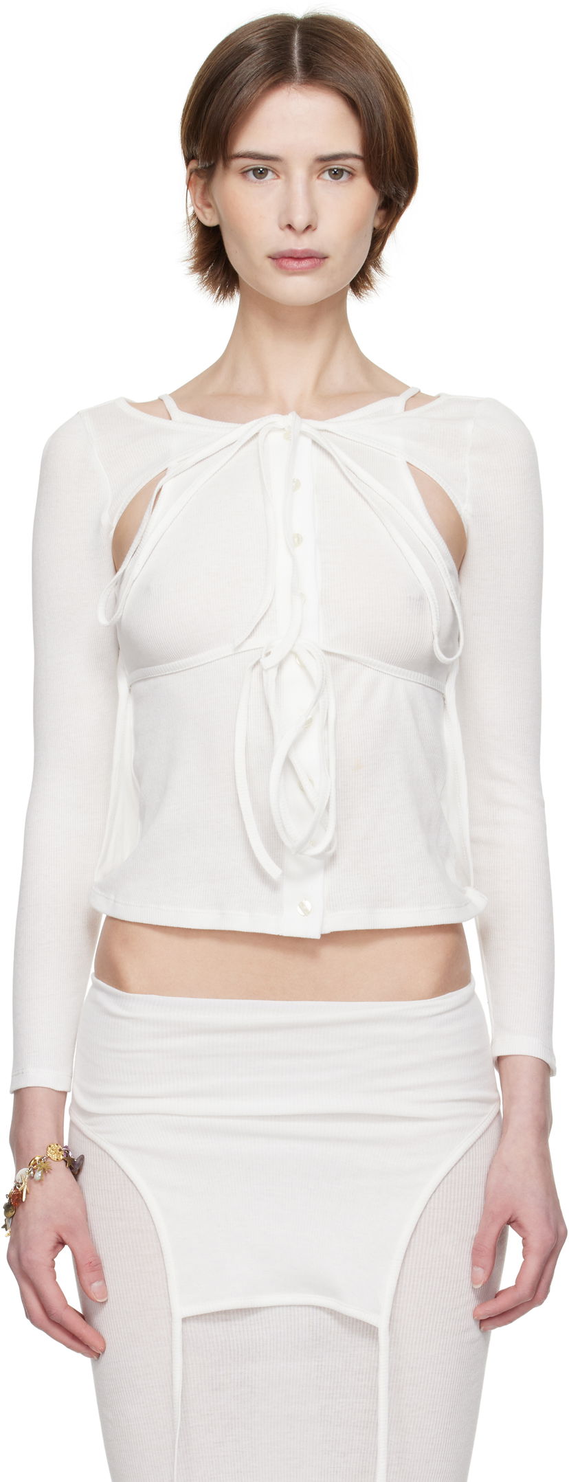 Pleteni pulover Eckhaus Latta Eckhaus Latta Flip Crop Top Bela | 1207-EL-PS25-CH -