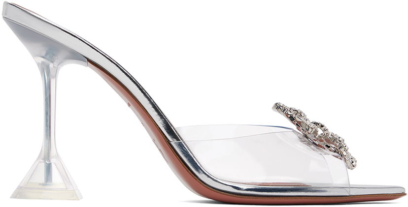 Modni dodatki Amina Muaddi Amina Muaddi Rosie Glass Slipper Heeled Sandals Kovinski | ROSIE GLASS SLIPPER CL PVC