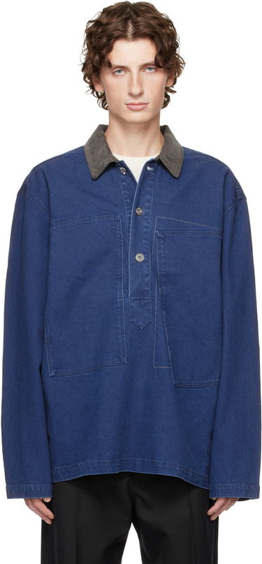 Polo majica JW Anderson Denim Polo with Patch Pockets and Corduroy Collar Modra | DS0014-PG1835, 0