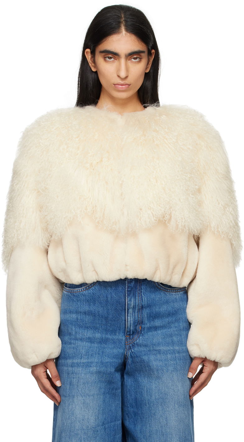 Bomber jakna CHLOÉ Cropped Shearling Jacket Bež | CHC24ACV16210