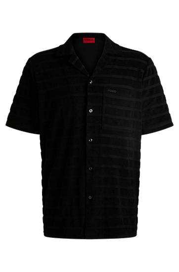 Srajce BOSS Relaxed-Fit Striped Cotton Towelling Shirt Črna | 50539351