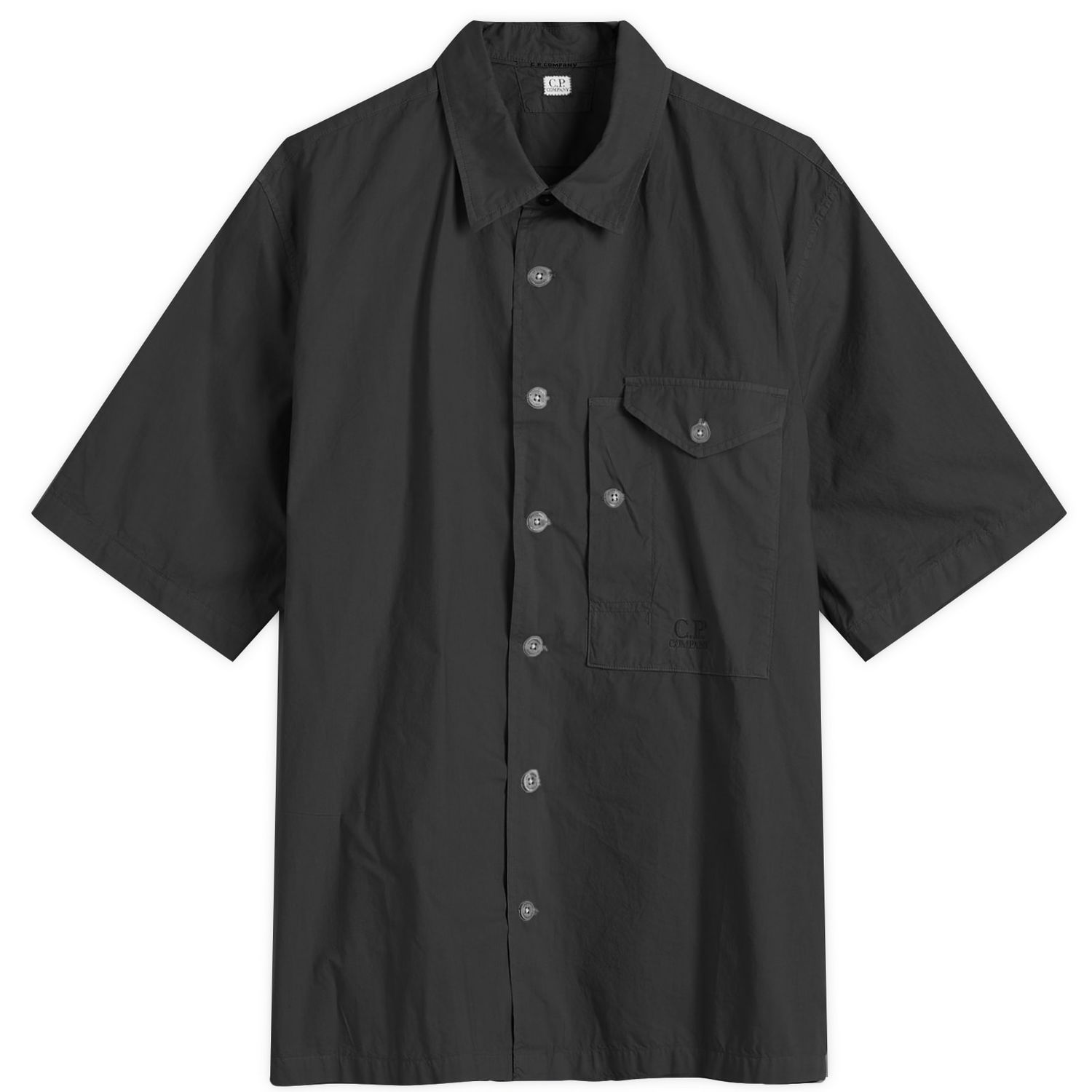 Srajce C.P. Company C.P. Company Short Sleeve Shirt with Pocket Logo, Size Large Črna | 18CMSH249A-005328G-BLK, 1