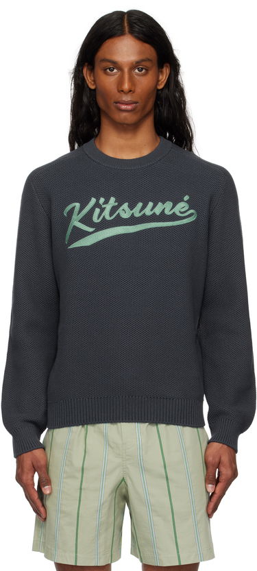 Pleteni pulover MAISON KITSUNÉ Kitsuné Varsity Embroidered Mesh Sweater Siva | OM00808KT1137, 0