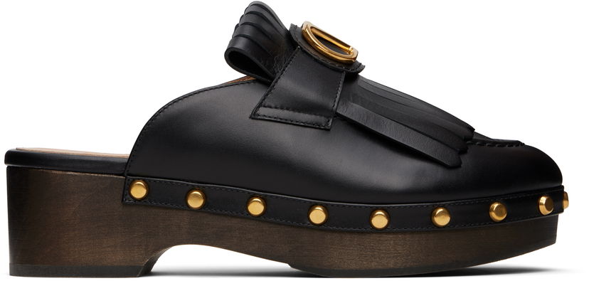 Nega čevljev Valentino Valentino Garavani VLogo Signature Fringed Calfskin Clogs Črna | 6W2S0KY6YHJ