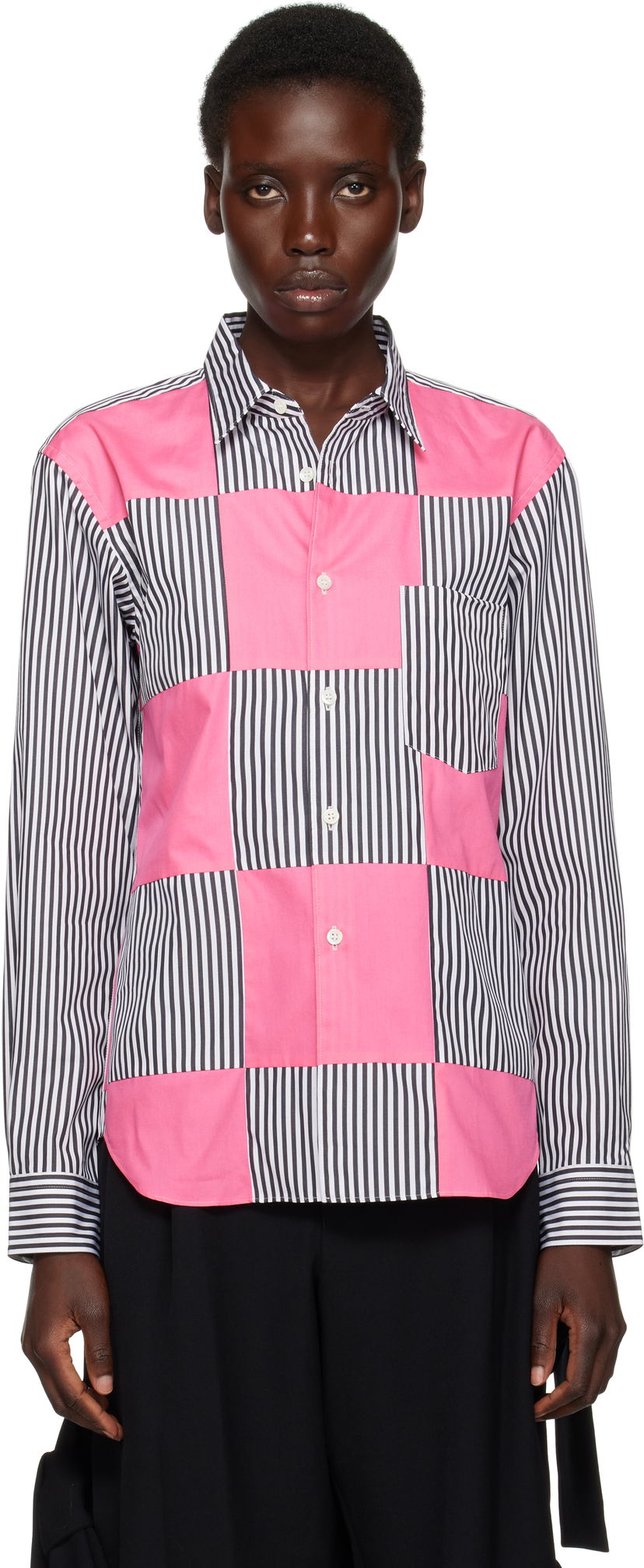 Srajce Comme des Garçons Comme des Garçons Homme Plus Broad Stripe and Solid Panel Shirt Roza | PO-B002-051