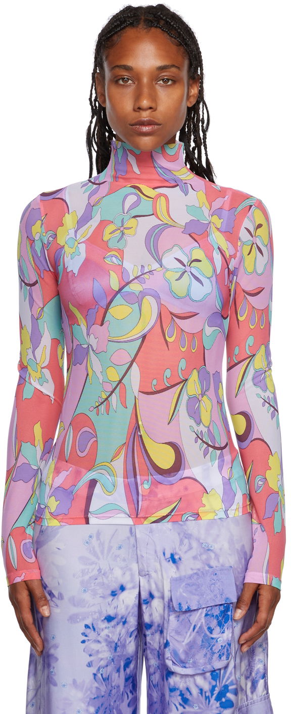 Pleteni pulover Collina Strada Collina Strada Cardio Nova Print Turtleneck Top Roza | XX3340 DEADSTOCK MESH
