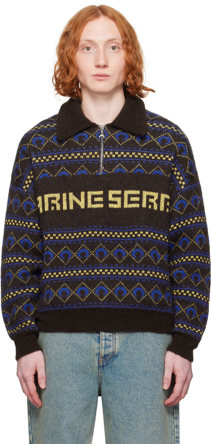 Pleteni pulover Marine Serre Marine Serre Jacquard Knit Sweater Rjava | MTK022A CKNI0532