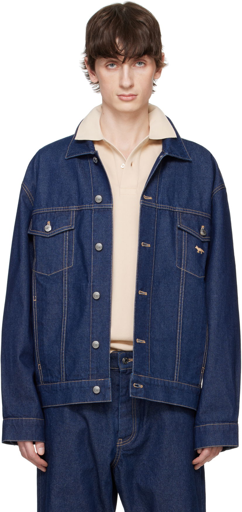 Bomber jakna MAISON KITSUNÉ Maison Kitsuné Profile Fox Denim Trucker Jacket Modra | OM02103WW0081