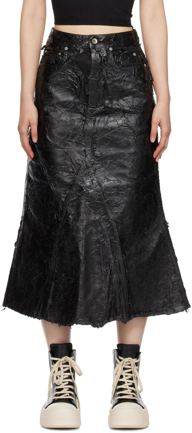 Krila Rick Owens DRKSHDW Godet Denim Midi Skirt Črna | DS02D2345 BMC