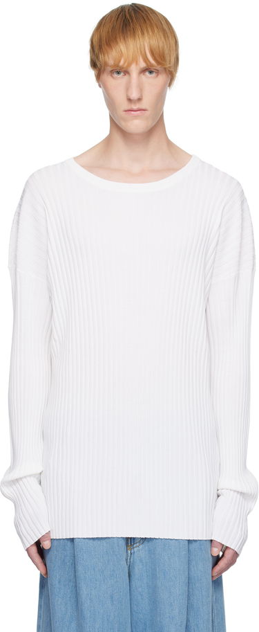 Pleteni pulover Maison Margiela MM6 Maison Margiela Rib-Knit Sweater Bela | SH2HL0020 M13125, 0