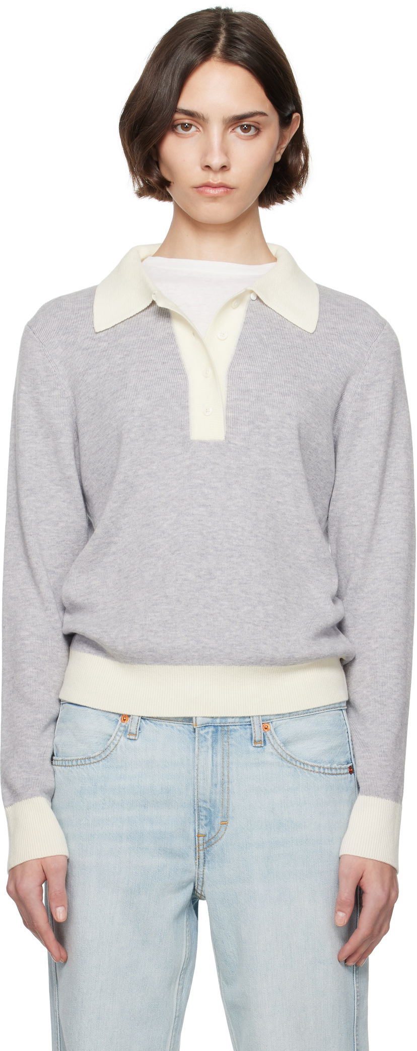Pleteni pulover RE/DONE Re/Done Color Block Polo Siva | 793-10WCLBPOL